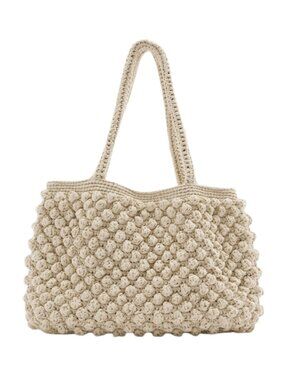 Zara Crochet Bobble Tote Bag Handbag Beachy Boho Vacation Beige